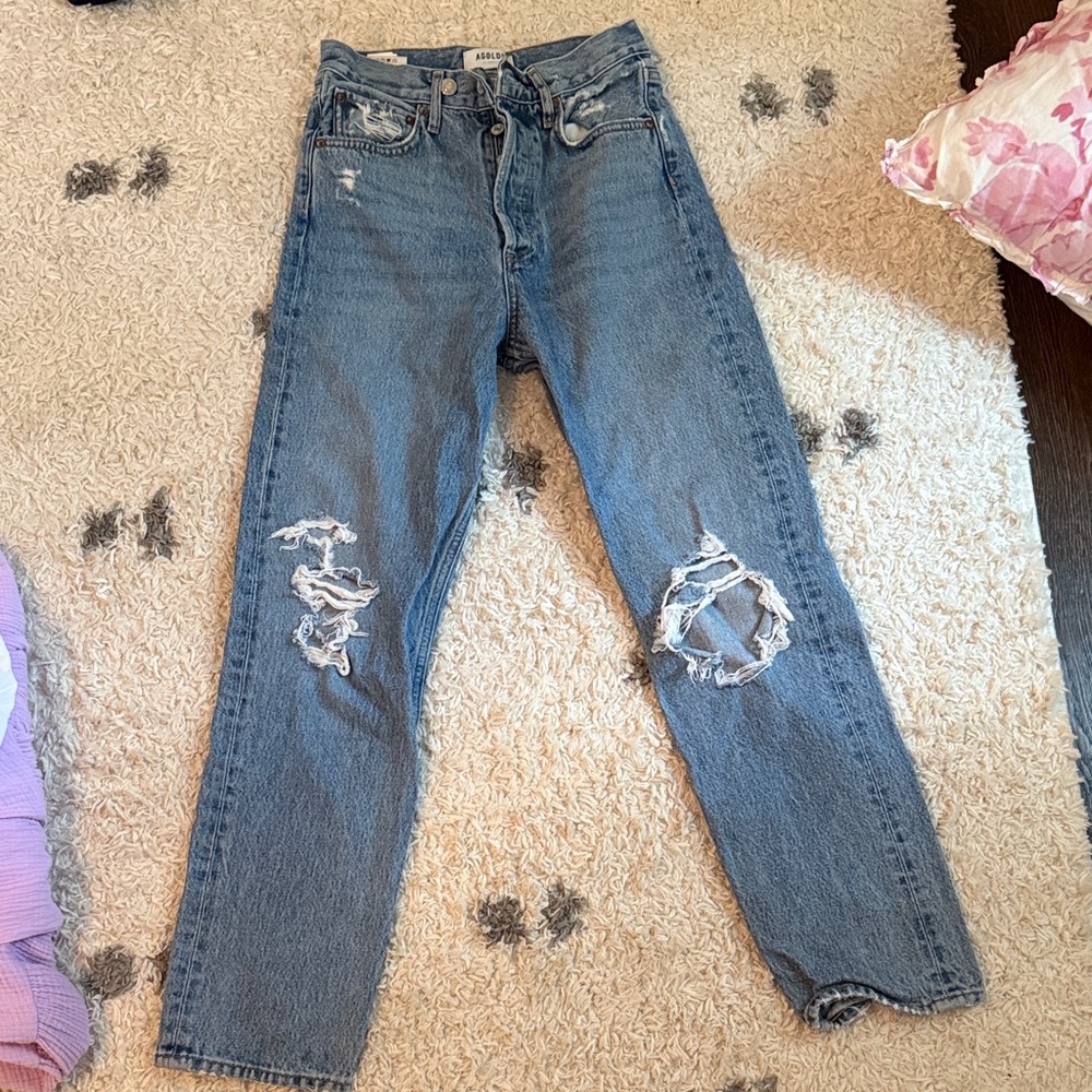 Agolde Women's Straight Leg Distressed Blue Jeans